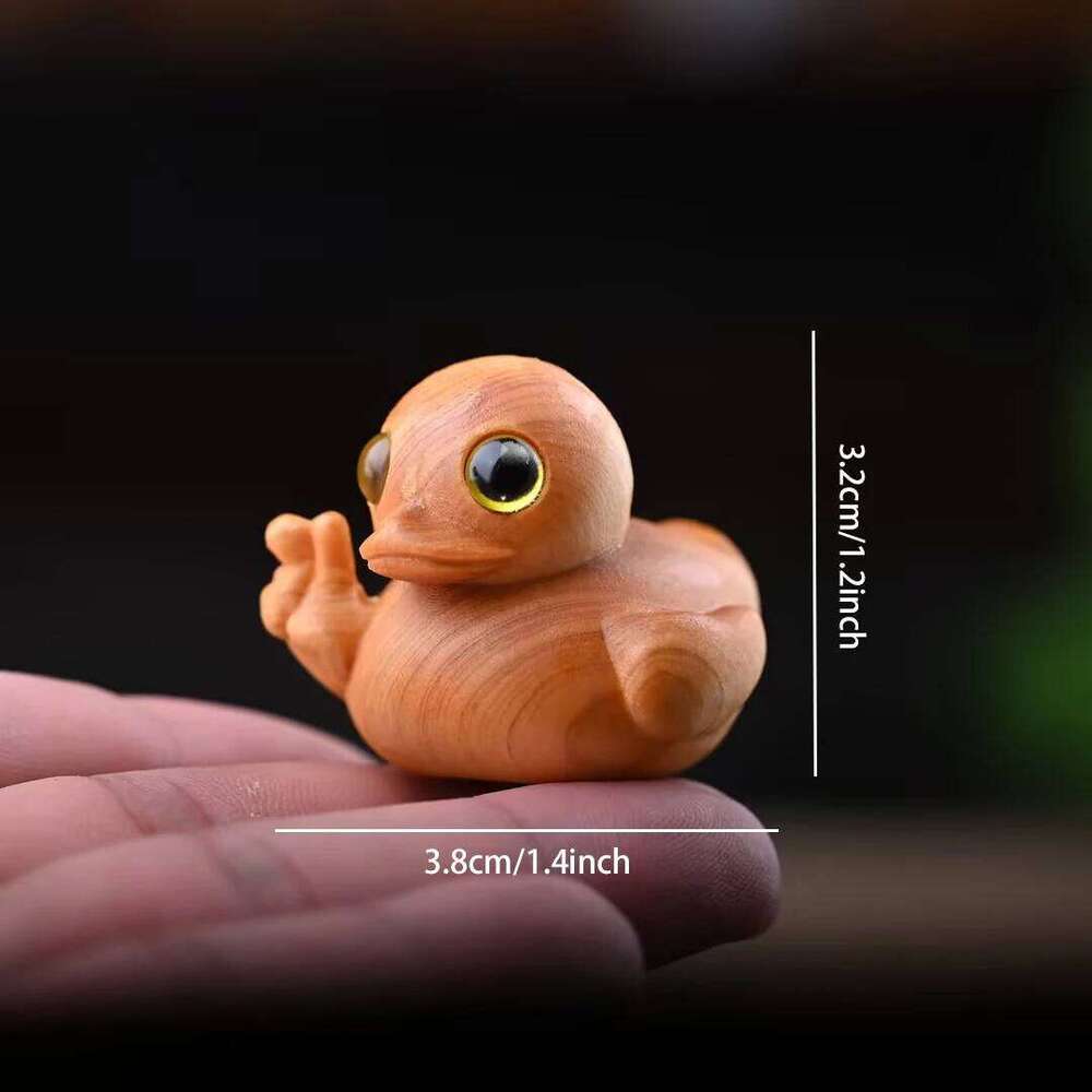 Wooden Cute 1Pc Little Yellow Duck Handheld Ornament Solid Wood Carving Home Office Cartoon Desktop Small & Decoration