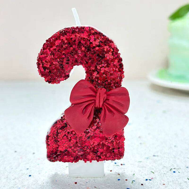 1pcs number 0-9 Girl's Heart, Red Bow candles, Birthday, Year One, Children's Coming of Age, Proposal, Anniversary Party candles S260204