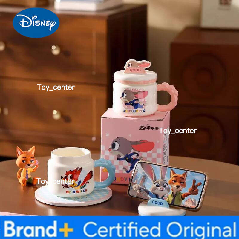 Disney Zootopia Cute Cartoon Ceramic Mug With Lid Judy Hopps Nick Wilde Phone Holder Coffee Tea Cup For Office Home Daily Use H260205