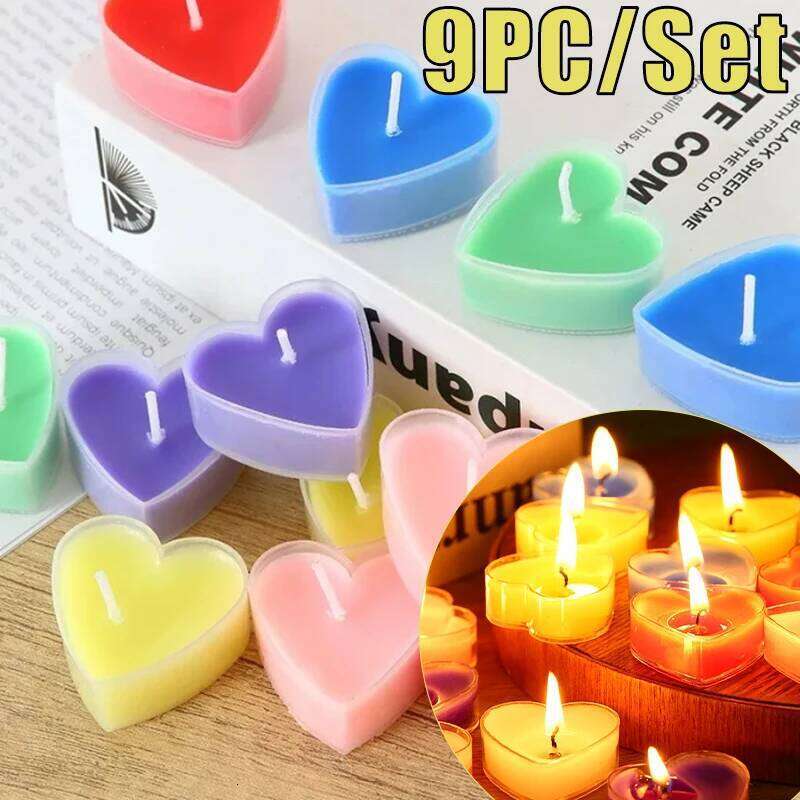 9PC/Set Heart Shaped Aromatherapy Xmas Valentine's Day Romantic Birthday Lover Proposal Scene Decor Candles S260204