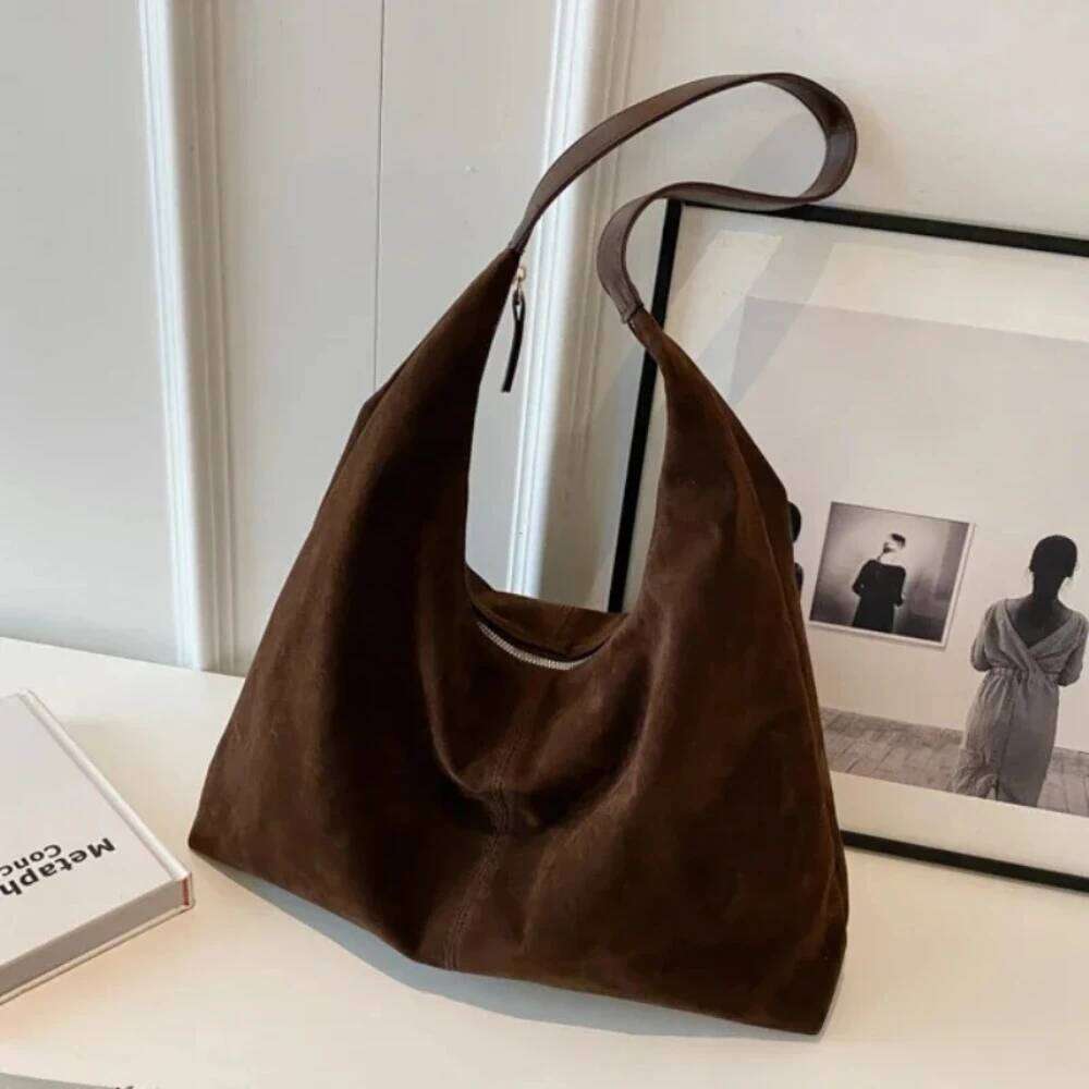 Women Suede Shoulder with Zipper Hobo Bags Large Capacity Handbag Slouchy Commuter Travel Bag Purses and Handbags Y260204