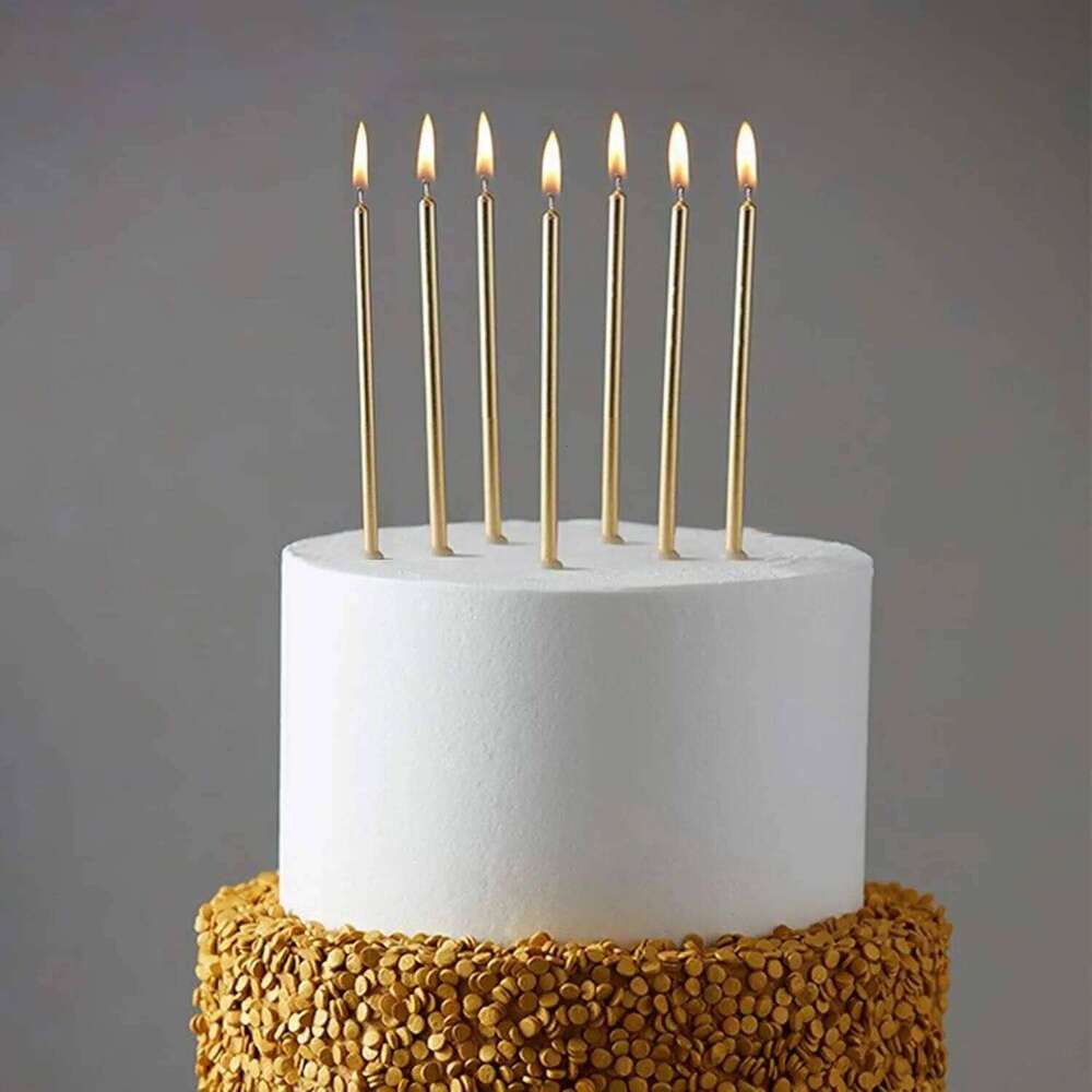 30pcs Count Party Long Thin Cake Metallic Candles in Holders for Birthday Cakes Cupcake, Champagne Gold S260204