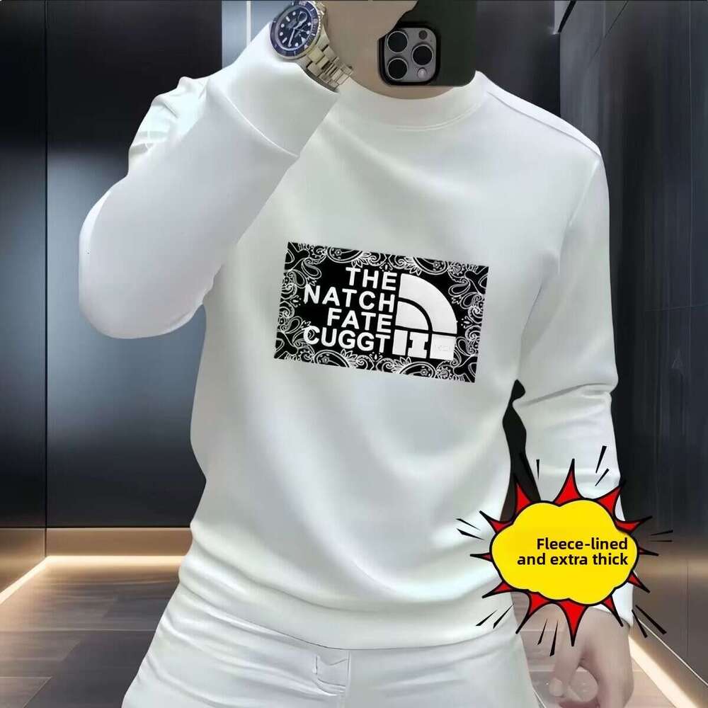 European Style Trendy Brand Printed Heavy Cotton Round Neck Fleece Sweatshirt Men's Korean Version Slim Fit Fashion Versatile Autumn Winter Top
