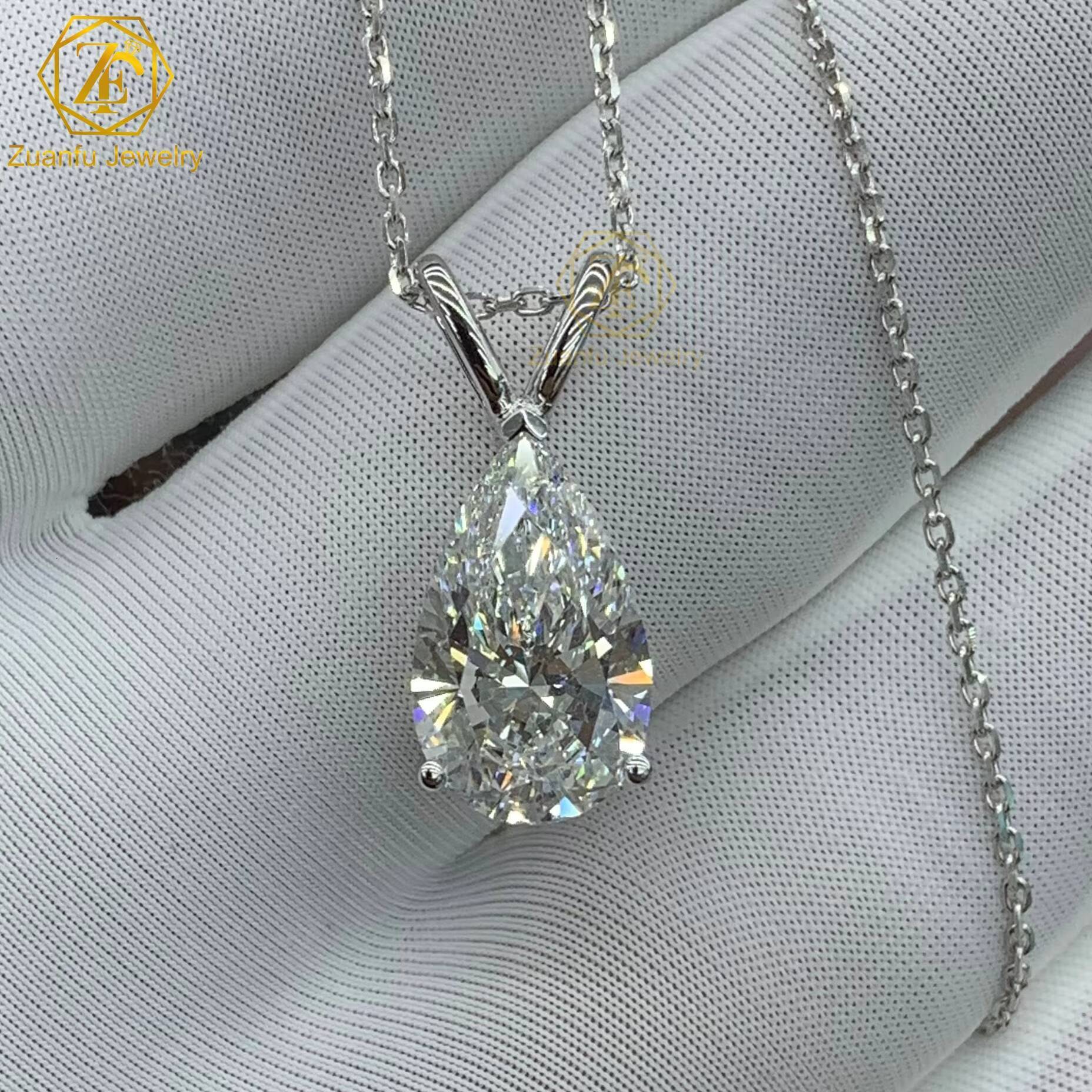 2 ct Lab Grown Diamond Pendant Necklace Real White 18k Gold Chain Pear Cut D VS1 IGI Diamond Pendant Charm Necklace