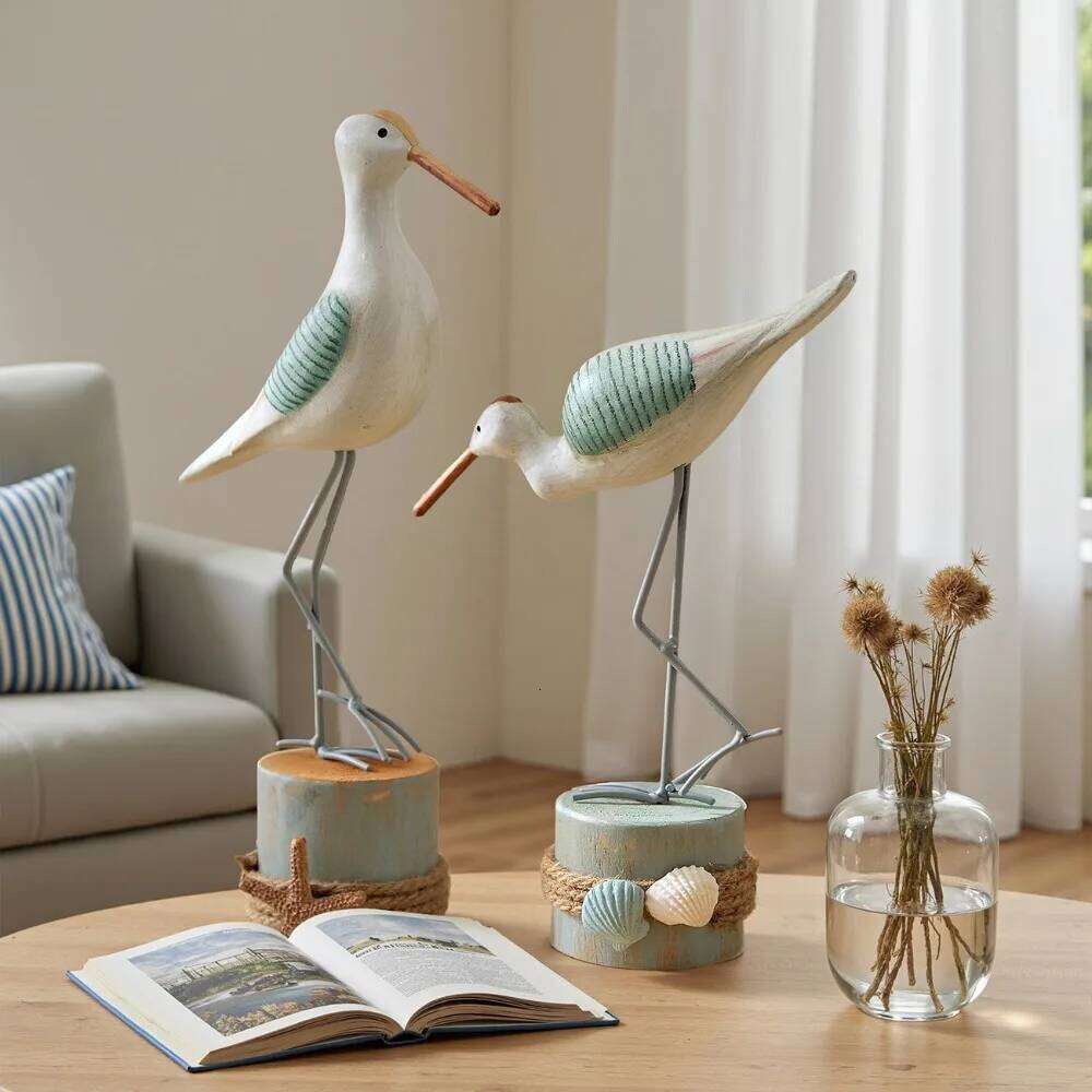Seagull Wooden Crafts Ornaments Ocean Style Seabird Tree Stumps Home Decor for Model Rooms Desks Cabinets Display Decorations S260204