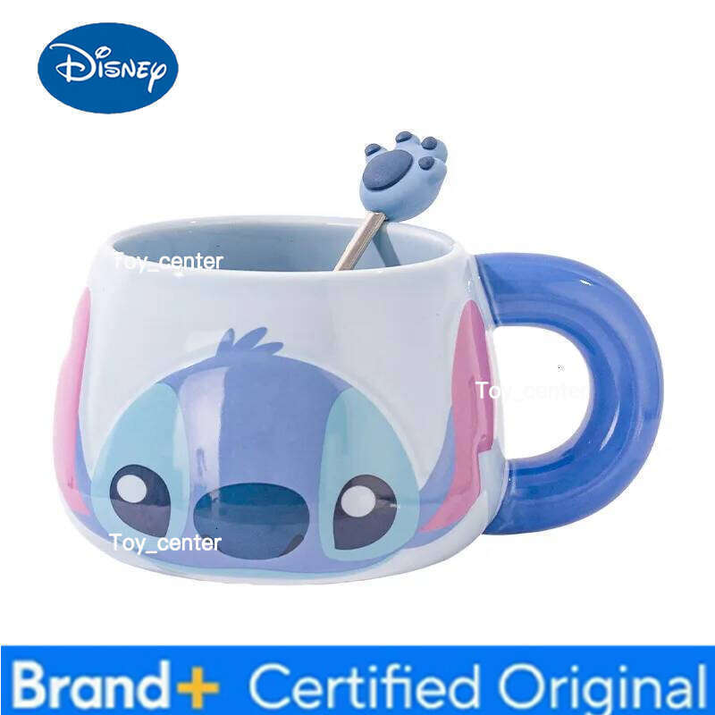 Disney New Cartoon Stitch Ceramic Mug Kawaii Angel with Spoon Coffee Office Water Cup Couple Creative Festival Gift H2602051