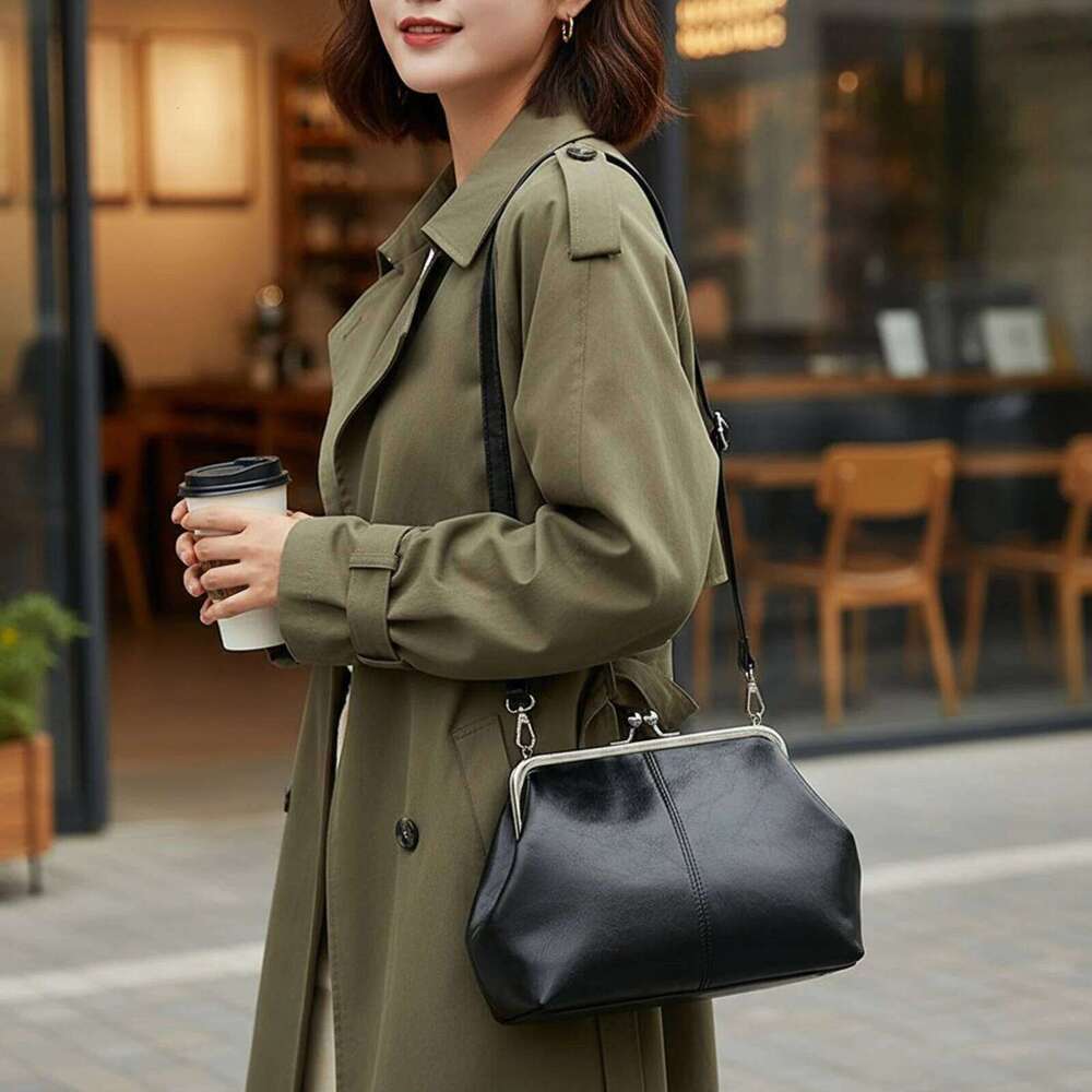 Women Girls PU Leather One Crossbody with Adjustable Strap Elegant Kiss Lock Shoulder Bag for School Work Daily Use - view 3