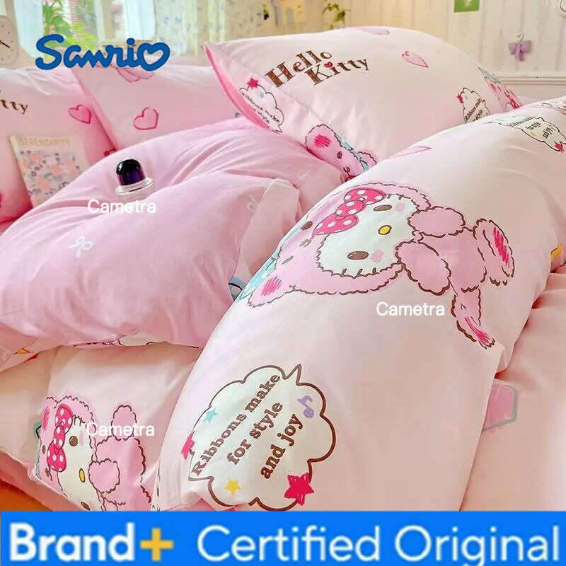Sanrio Genuine Cartoon Hello Kitty100% Four-piece Cotton Kt Bed Sheet Quilt Cover Pillowcase Three-piece Set H260205111
