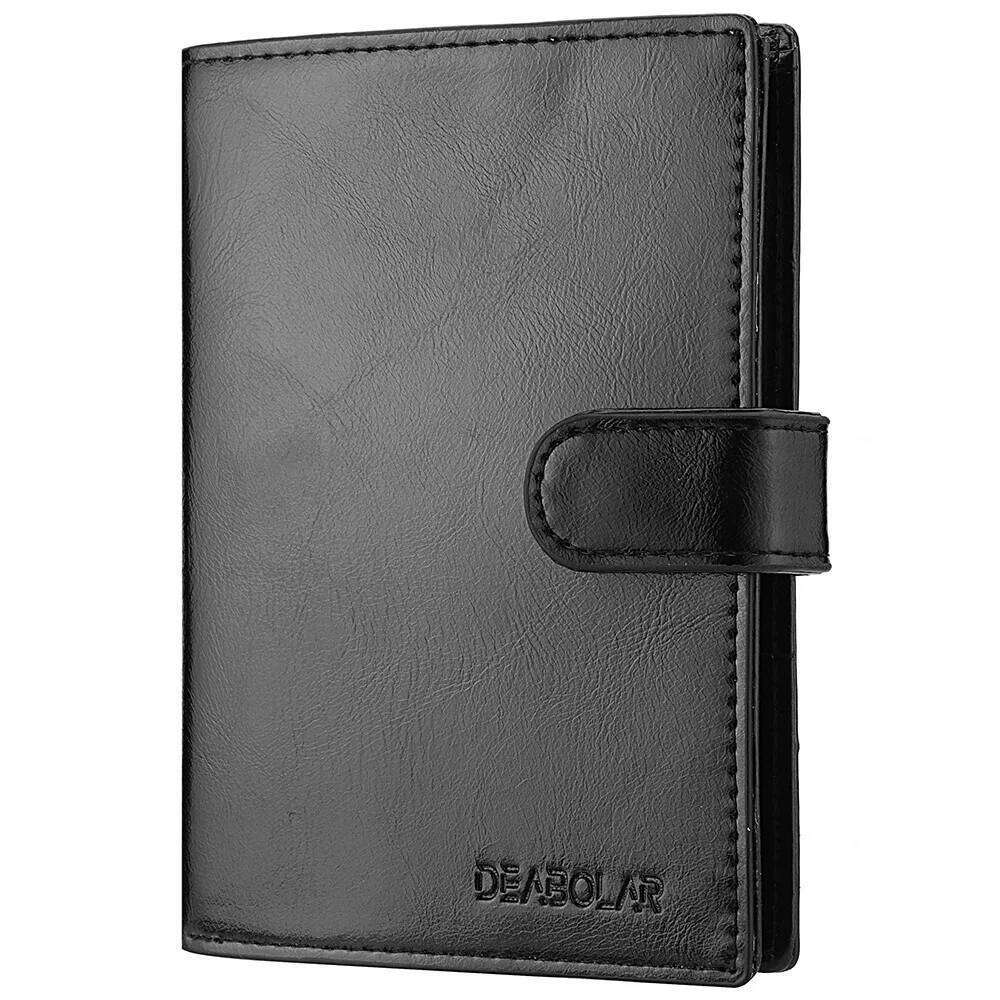 High Capacity Men's Passport Leather Wallet Multiple Slots and A Clear ID Window Vintage Business Card Bag Z260205