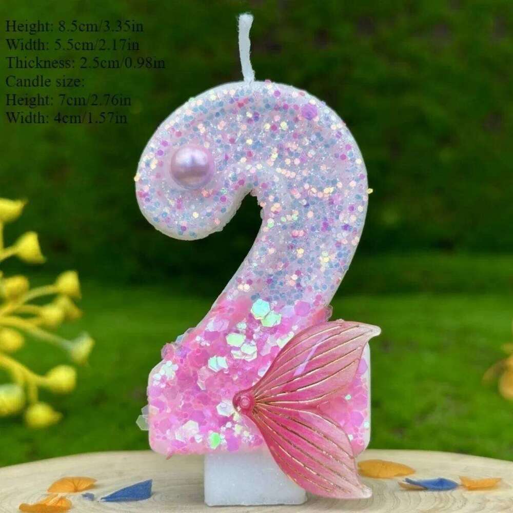 Handmade Shiny Mermaid Tail Birthday Number 0 1 2 3 4 5 6 7 8 9 Cake Candle Used For Weddings Parties Anniversaries S260204