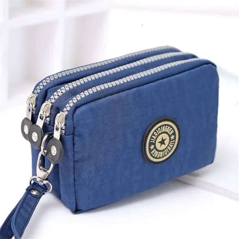 New Washed Denim Women's Three Zipper Coin Purse,Makeup Bag,Phone Bag,Hand-Held Portable Bag Z260205