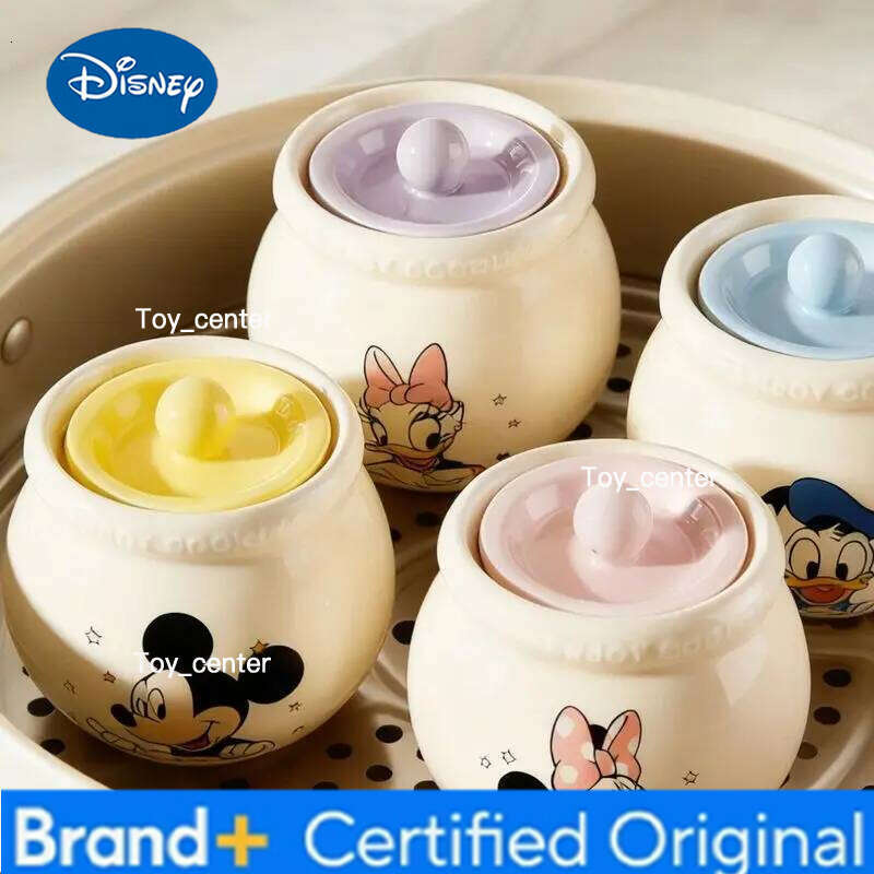 Disney Anime Mickey Mouse Ceramic Stew with Lid 470ml Decorative Homeware Soup Pot Stylish Design Holiday Gift H260205