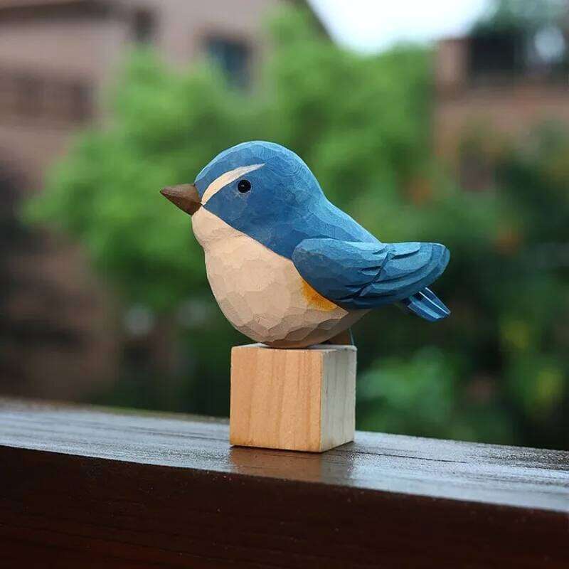 Hand Carved Realistic Bird Series Wooden Sculpture Adorable Home Desk Decor Handmade Wood Animal Miniatures Decoration Cute Gift S260204