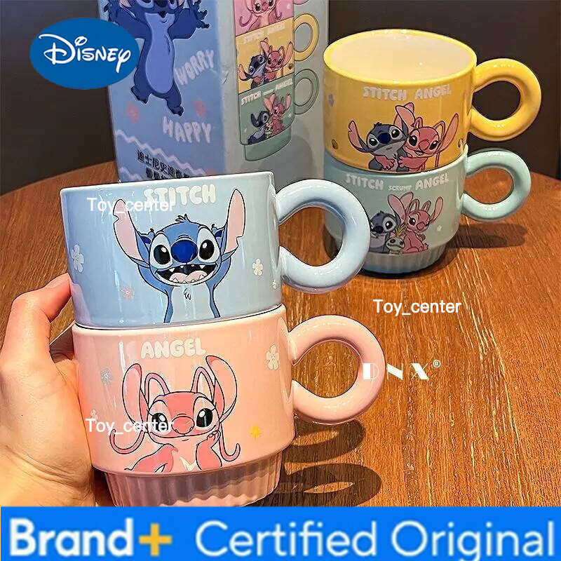 Disney Stitch Co-branded Cute Mug 2025 New Girl Cartoon Ceramic Water Four Piece Set of Home Coffee Cup Birthday Gifts H260205
