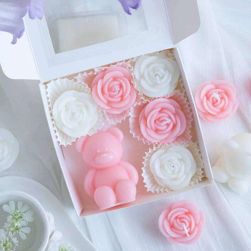 Rose Bear Scented Candles, Ins Romantic Atmosphere, Restaurant Table Decoration Handcrafted Pink Purple Light Fragrance Gift Box H260205