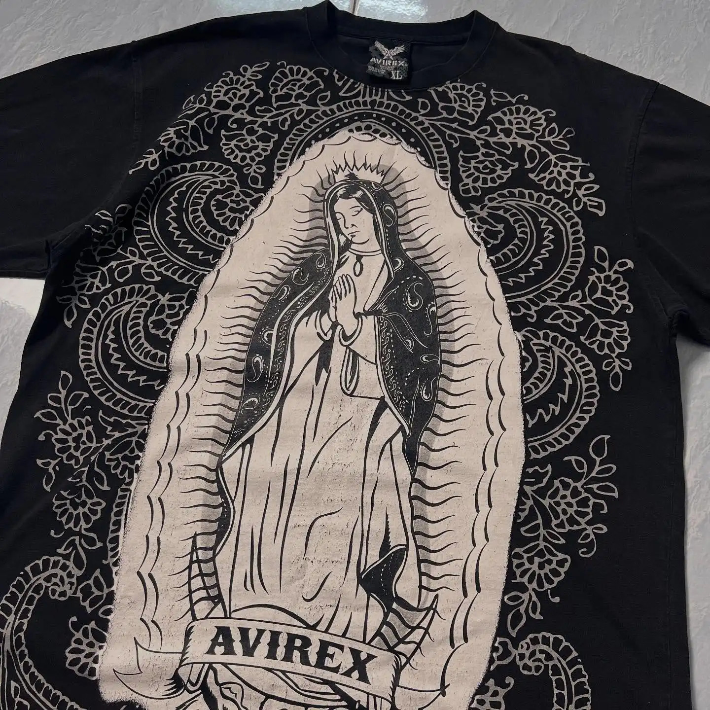 Vintage Avirex Black Short - Sleeve T - Shirt with Rhinestone Double - Sided Pattern Retro Streetwear Top 260129
