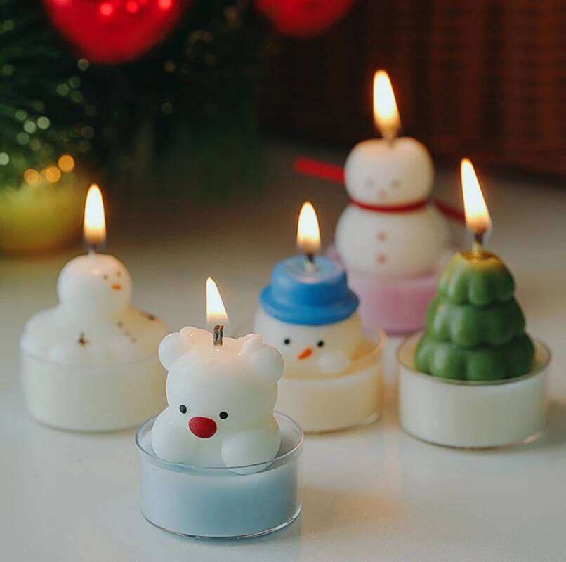 Colorful Christmas Tree Scented Cute Snowman Santa Claus Shaped Candle Ornament Xmas Holiday Party Decor Candles S260204