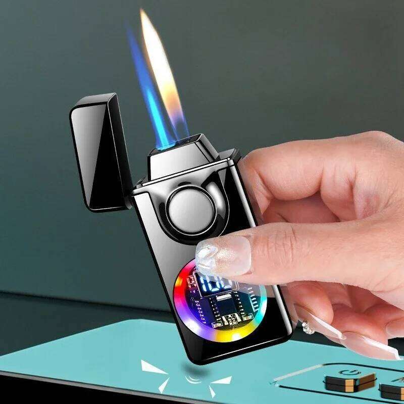 2025 New Voice Controlled Ignition Gas Lighter Color Light Battery Display Open Switching Jet Fire USB Electric Lighters S260207