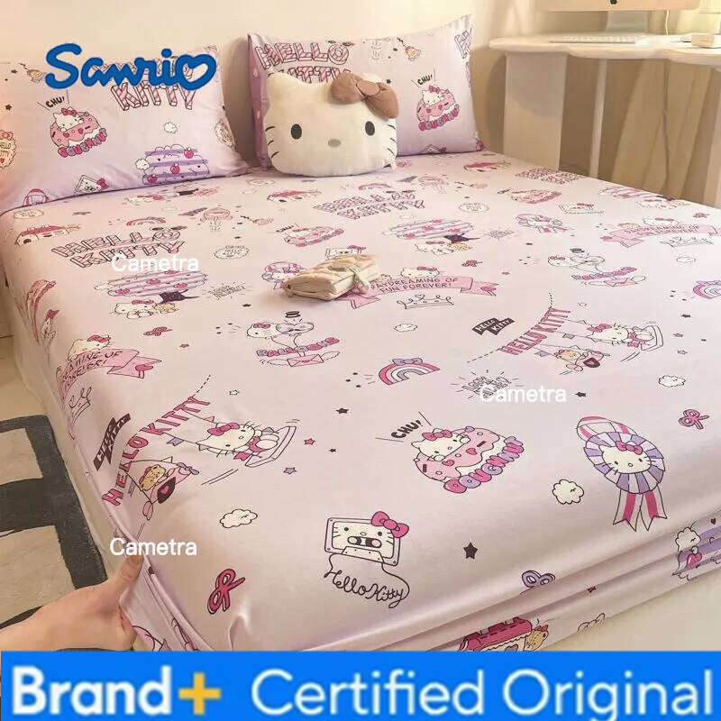 Sanrio Hello Kitty Cinnamoroll Kuromi anime cartoon cotton bedspread children's fitted Kawaii non-slip sheet gift H260205