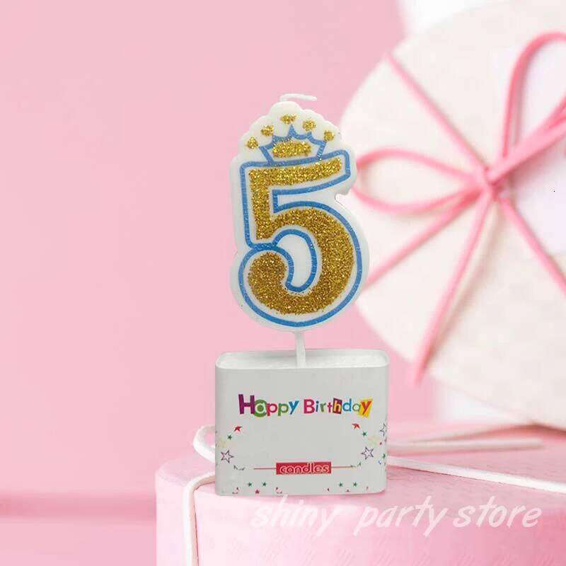 Gold Crown Cake Baking Decoration Plug-In Birthday Prty Anniversary Scene Layout Pink Blue Lace Exquisite Small Candle S260204