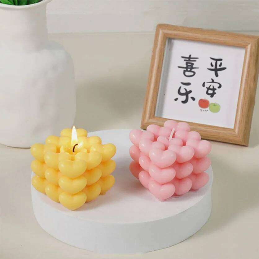 Heart-Shaped Aromatherapy Flame Cube Handmade Candle Valentine'S Day Wedding Proposal Indoor Decoration S260204 3d3