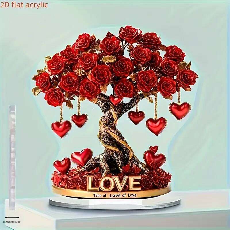 Elegant crystal heart-shaped rose tree "Tree of Love" golden base - the best decoration for Valentine's Day S260204