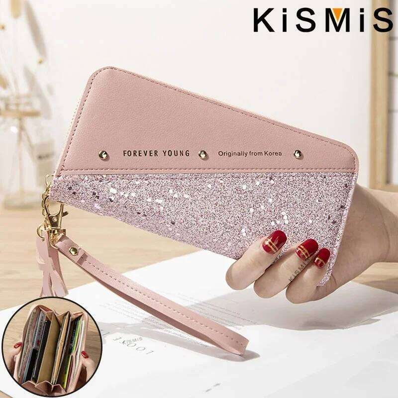 KISMIS Women's Long Leather Large Capacity Buckle Clutches Fashion Multi-Card Wallets Zipper Z260205