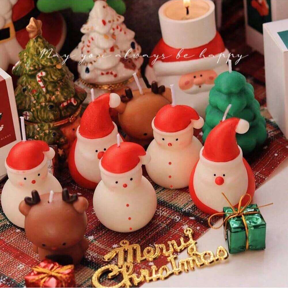 1/4pcs Play Scented Ornament Gift Decoration Cute Snowman Snowflake Elk Tree Shape Candle Christmas S260204 e08