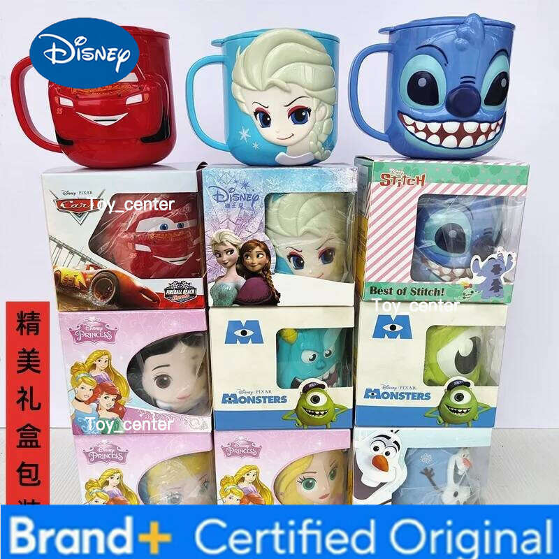 Disney Cartoon Mickey Stitch kids With Lid Milk Mug Frozen Elsa 3D Home Drinking Mouth Brushing Children's Water Cup H260205