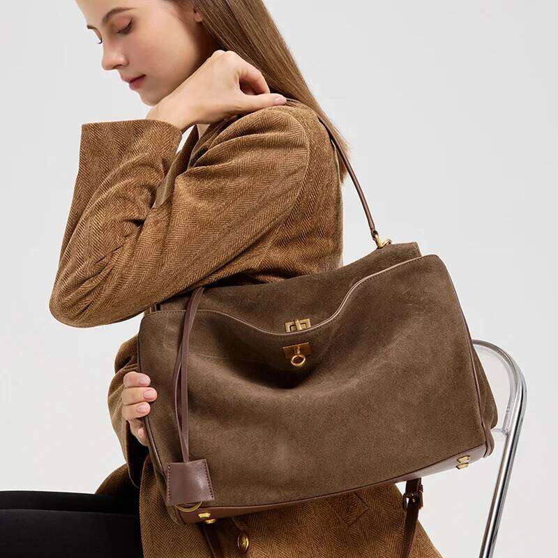 2025 Autumn Winter Women's Suede genuine leather Shoulder Large Capacity Single Tote Handbag Luxury Designer Bag Y260204