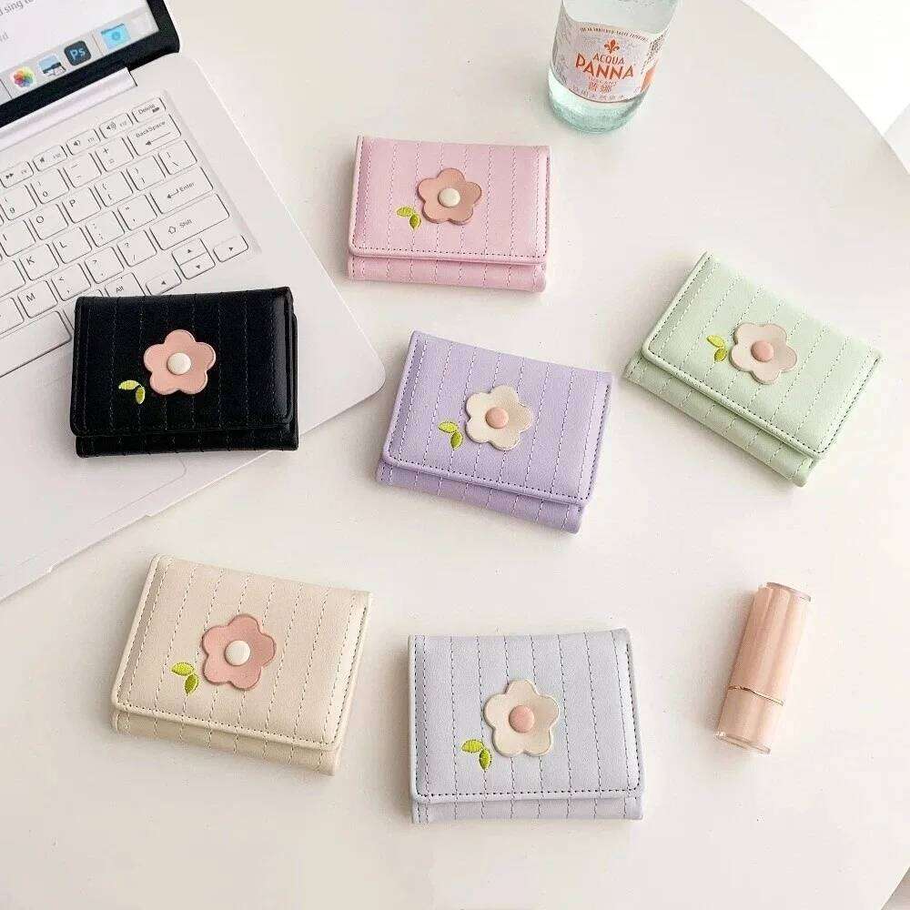 Fashion PU Leather Short Wallet Flower Fresh Candy Color Coin Purse Card Bag Gift Z260205
