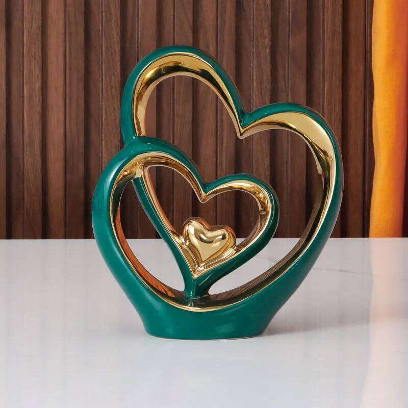 Ceramic Heart Statue Ornament Living Room Entrance Wine Desktop Decor for Glass Display Cabinet Valentine Birthday Gifts S260204