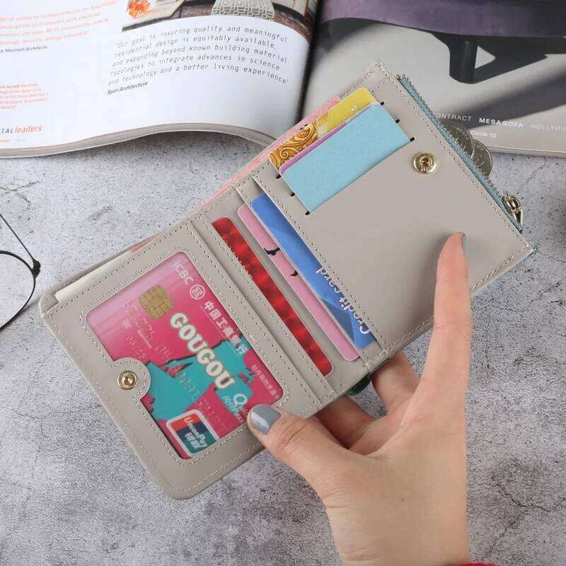 Embroidery Cat Women Zipper Coin Purse Short Women's Wallet Kawaii Mini Cards Holder Clutch for Girl Carteras Mujer Z260205