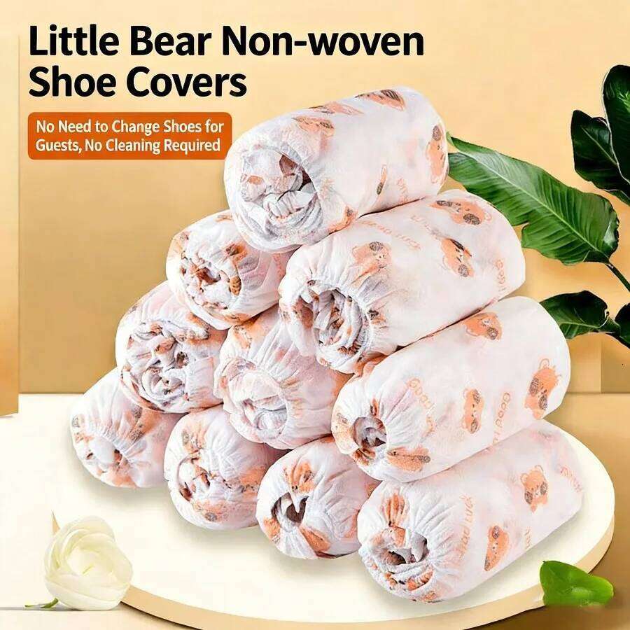 50PCS Cute Bear Disposable Shoe Covers Waterproof Non-Slip Nonwoven Booties Indoor Home Use S260204