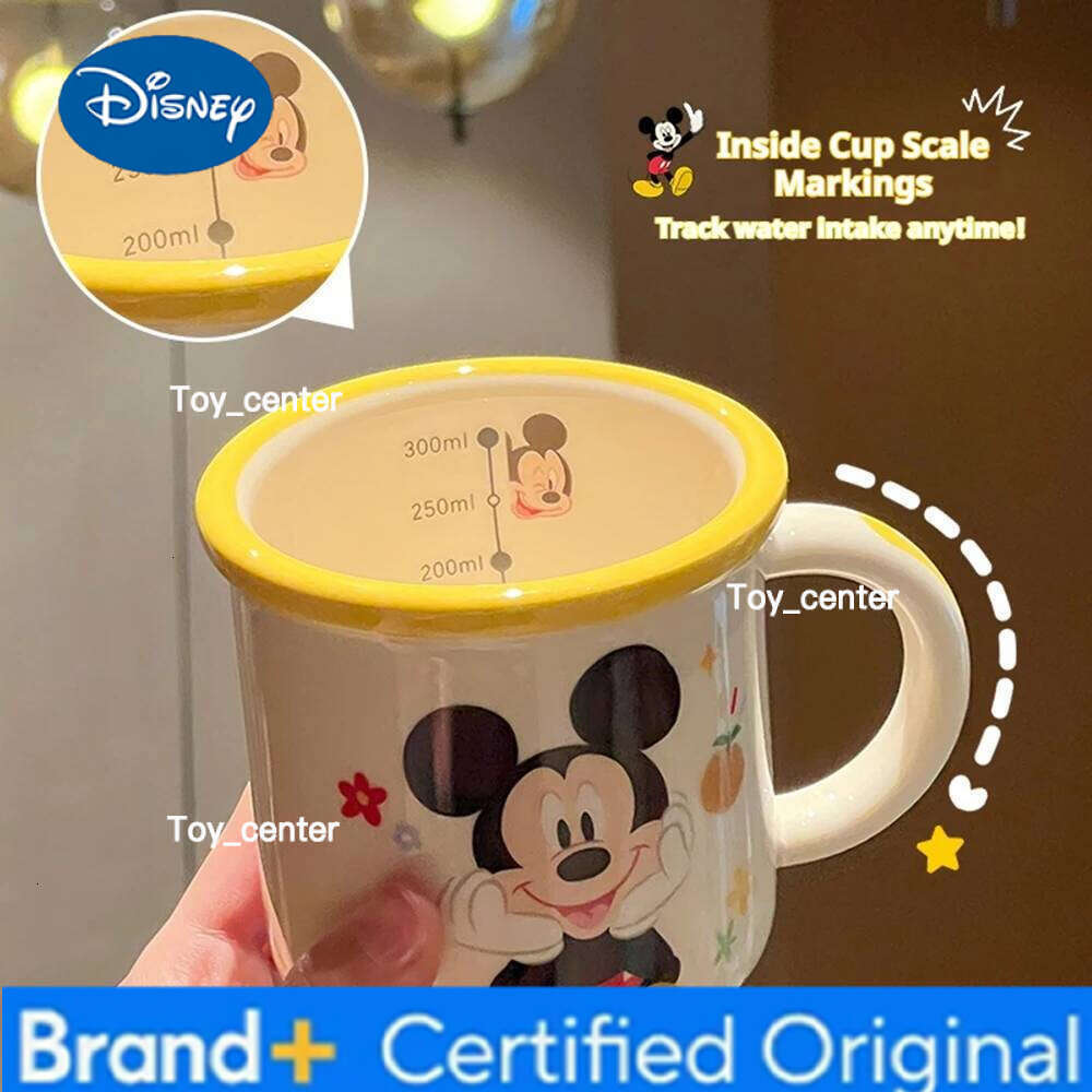 Disney Cute Mickey Mouse Ceramic Cups 350ML Underglaze Milk Mugs With Handgrip Household Porcelain Coffee Cup with Scale Kids Gift H260205