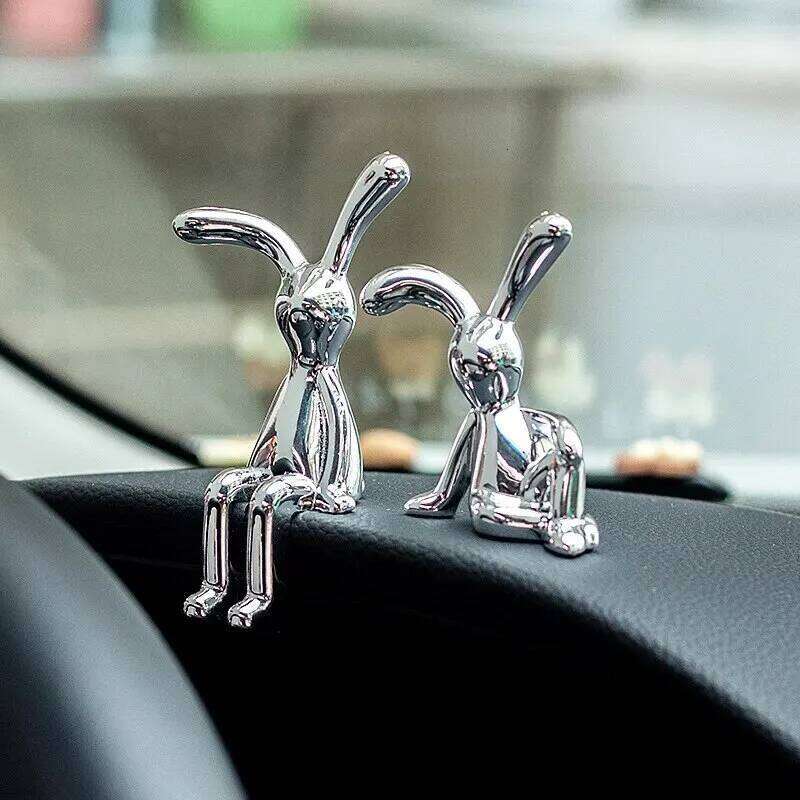 2PC Long-Eared Rabbit Double Statue Cartoon Accessories Living Room Bedroom Car Decoration Desktop Decorative Ornamet S260204