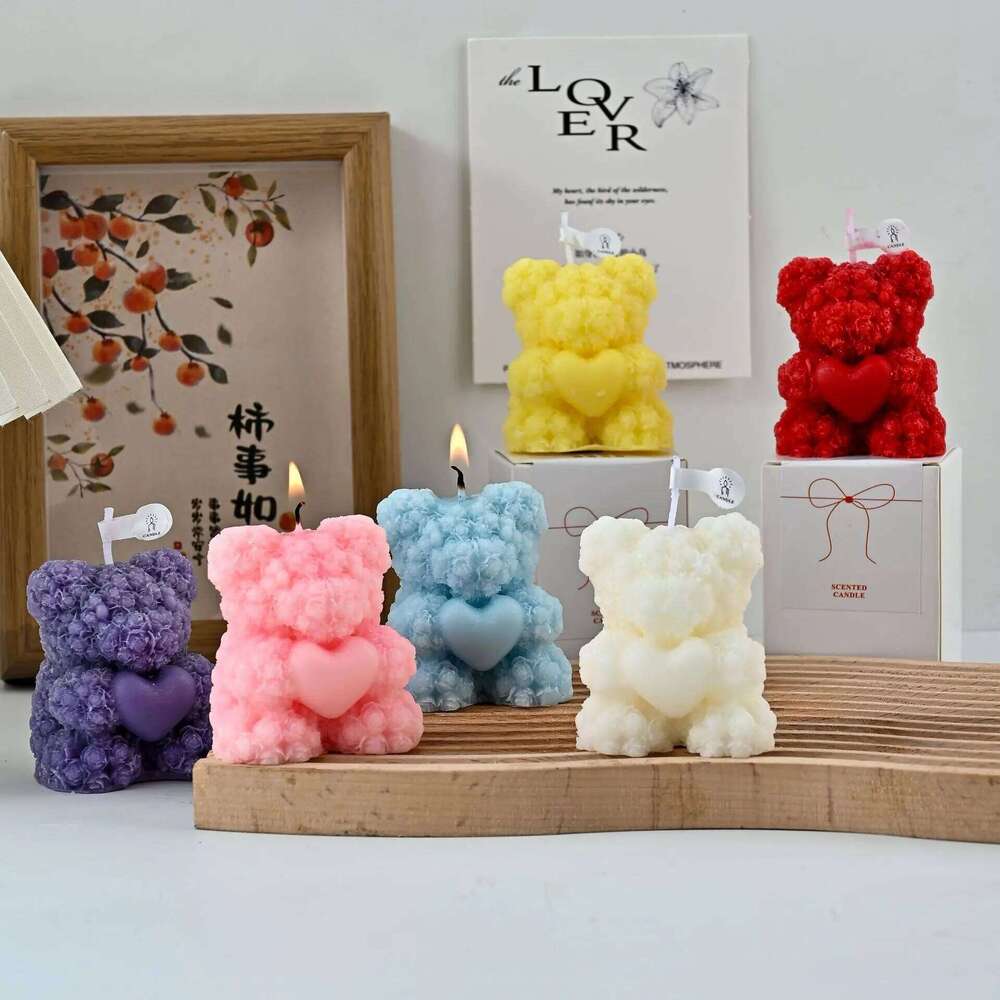 Cute bear low-temperature scented candle, skin-friendly, couple handcrafted anti-scald, romantic scene props that can be torn of S260204