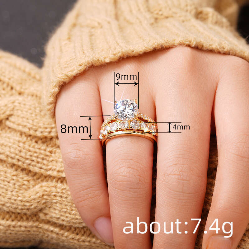 Zirconia Jewelry Trio Elegant Diamond-Set Ring Wedding Party Ring