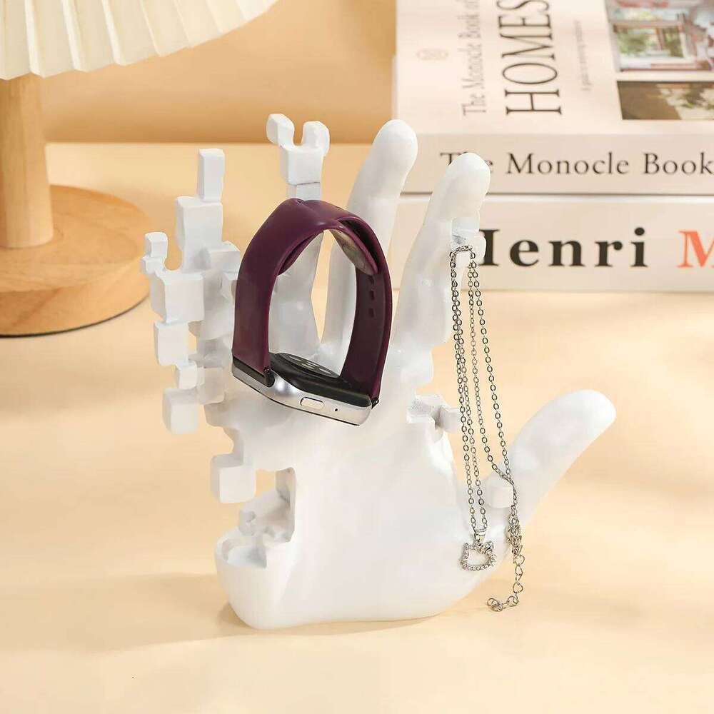 Pixel Mosaic Palm Resin Decoration Handicraft Science Fiction Art White Simulation Living Room Desktop Ornament S260204