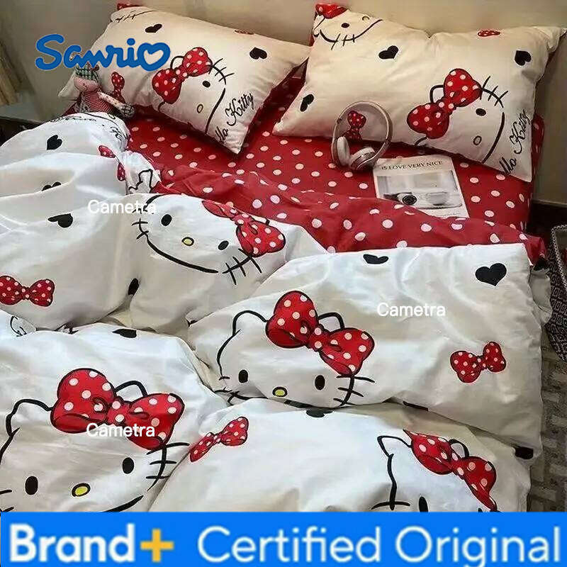 Sanrio New Anime H-Hello Kitty Bedding Cute Pink Bow Cat Duvet Cover Set For Kid Girl Bed Decor Full Twin Single Size Gifts H26020511