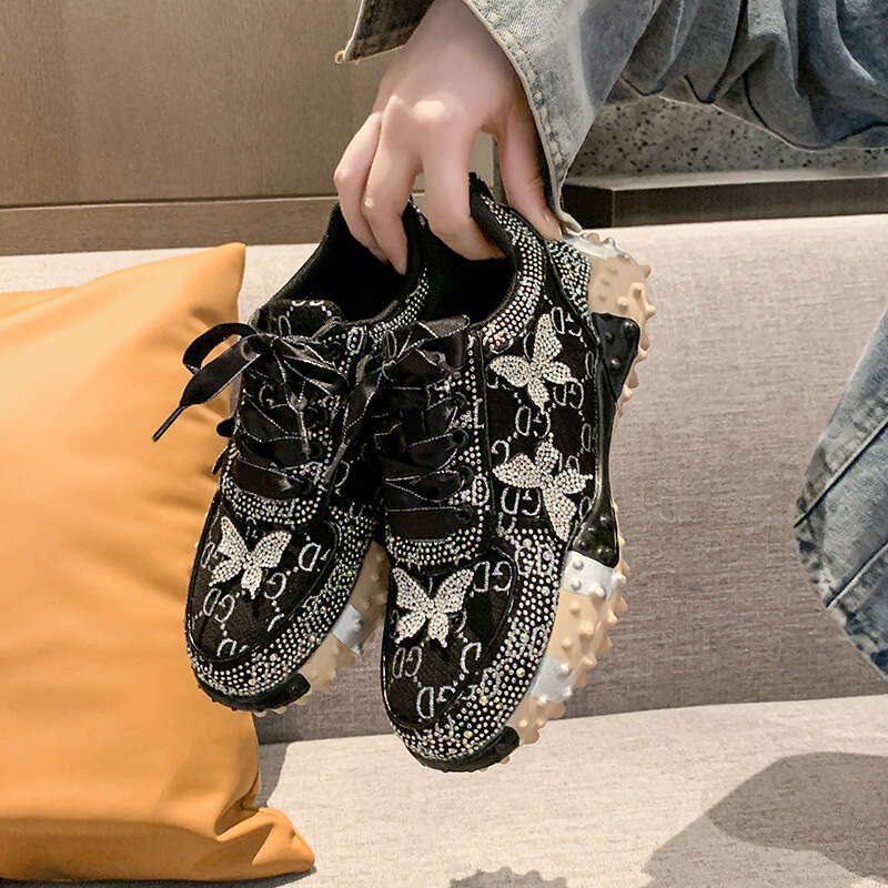 New Style Dad Sneakers Versatile Comfortable In Stock Casual for Women Four Seasons Full Diamond Durian Sole Export Single Shoes