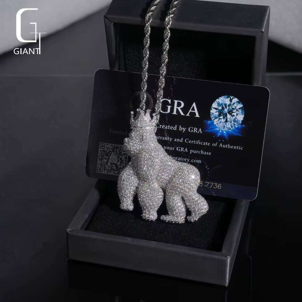 Trendy Past Diamond Tester VVS Moissanite Pendant With Men Hip Hop 925 Sterling Silver Jewelry Crown Orangutan Design Charm - view 3