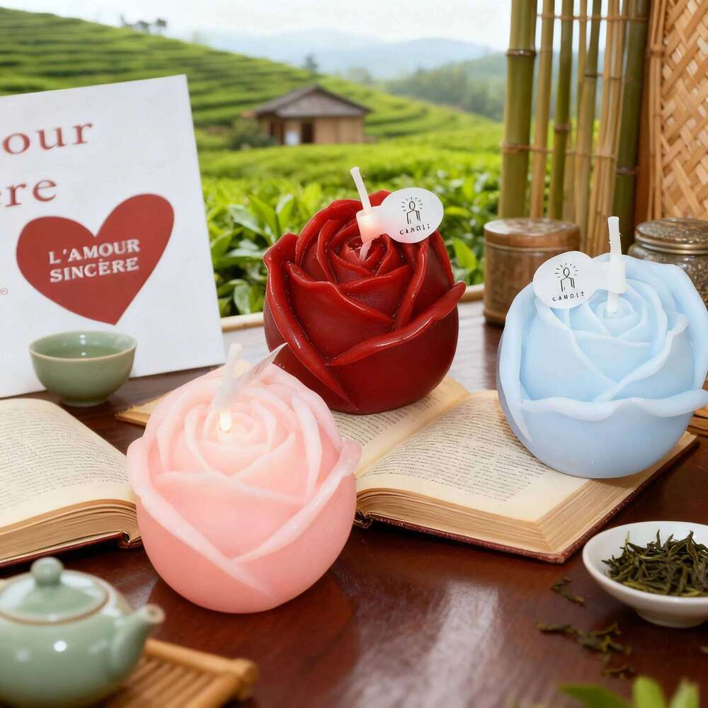 Rose Candle, Elegant Aromatherapy Decor for Valentine's Day/Qixi Festival Gift, Romantic Home Ambiance, Luxury Scented S260204