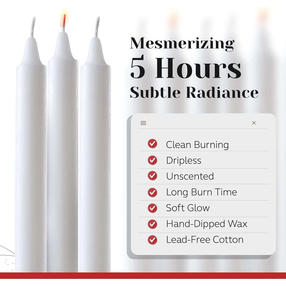 Tapered 80 Bulk Set of 6 Sticks 5 Hours Clean, Long-Burning Candlesticks Dripless Unscented & Hand-Dipped Tall for Dinners - White Taper Candles by PA