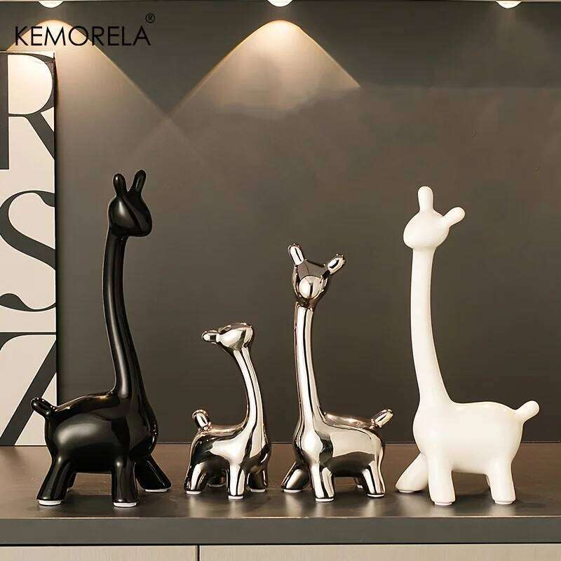 Ceramic Statue Ornaments Giraffe Figurines Sculptures Bookshelf Table Ornament For Living Room Bedroom NightStand Decors S260204