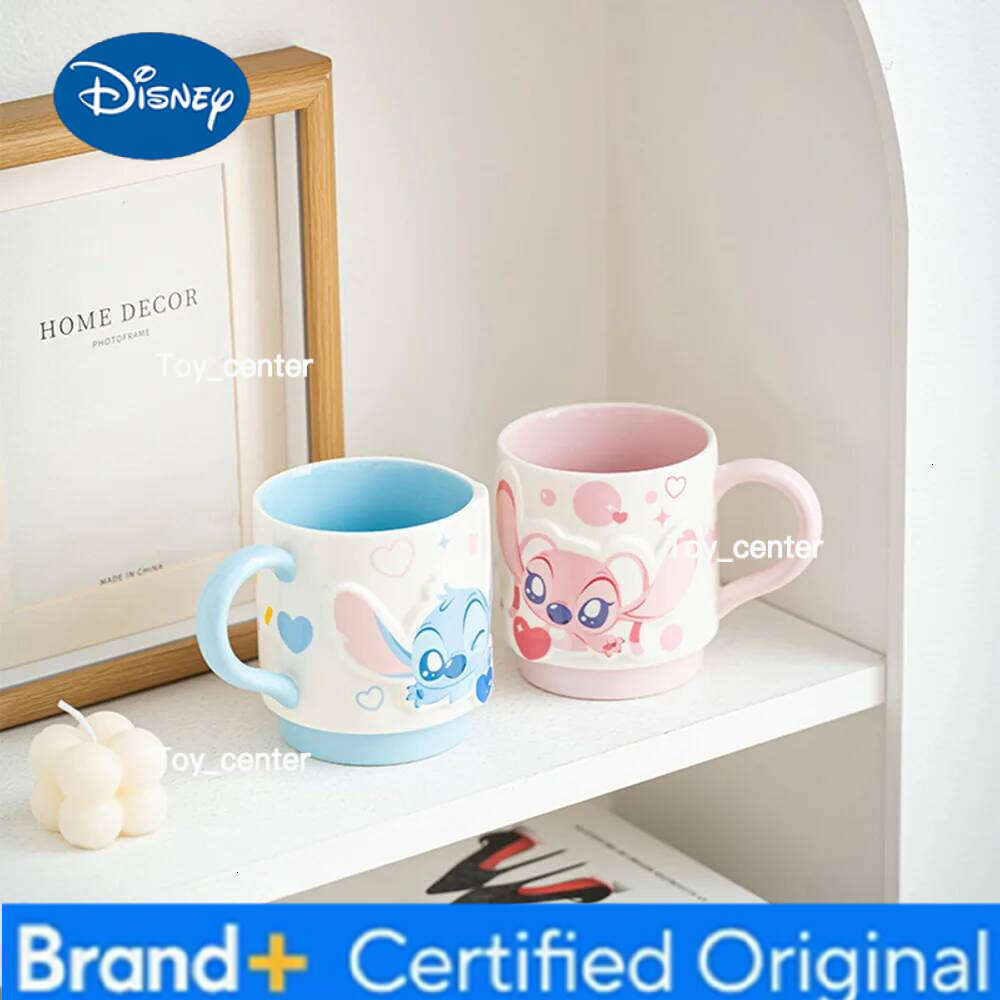 Disney Cute Stitch Ceramic Mugs Couple Sets Household Water Cups with Handgrip 300ML Casual Coffee Cup 2Pcs Porcelain Drinkware Gifts H260205