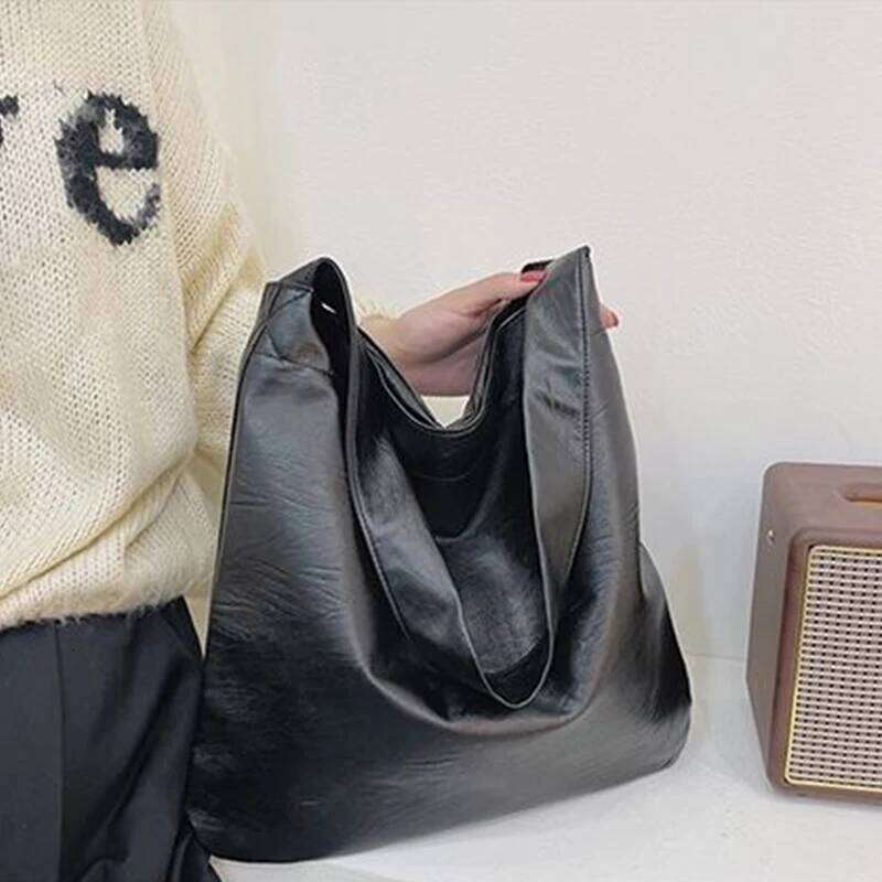 Vintage Female Winter PU Leather Shoulder Bags Fashion Large Capatiy Women Hobo Bag Office Handbag Casual Simple Shopping Totes Y260204