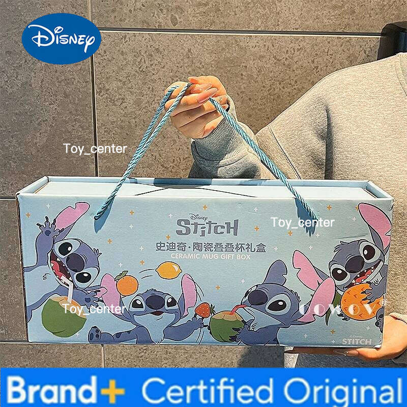 Disney Stitch Cartoon Ceramic Mugs Set of 4 Stackable Box Birthday New Year Gift for Girlfriend Female Friend Women H260205