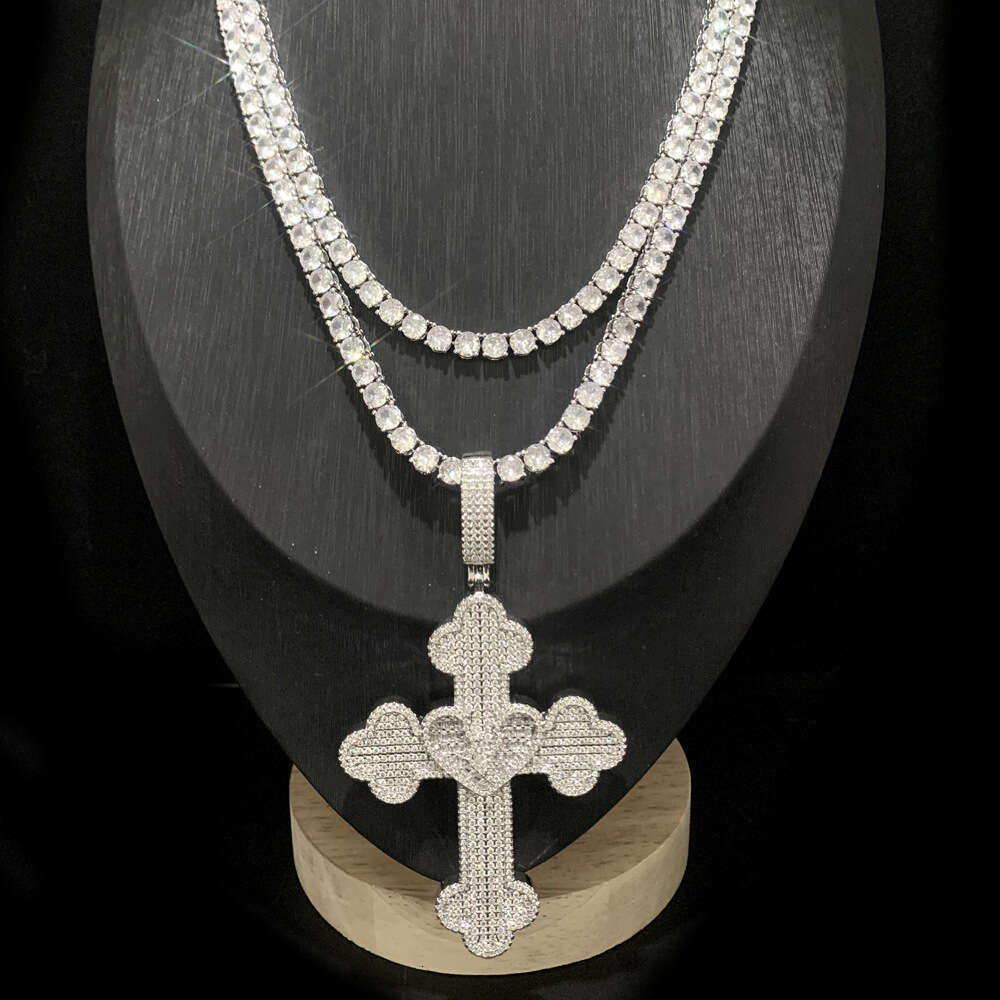 Hiphop Fashion New Cloud Cross Pendant 5mm Tennis Chain Necklace Set Trend
