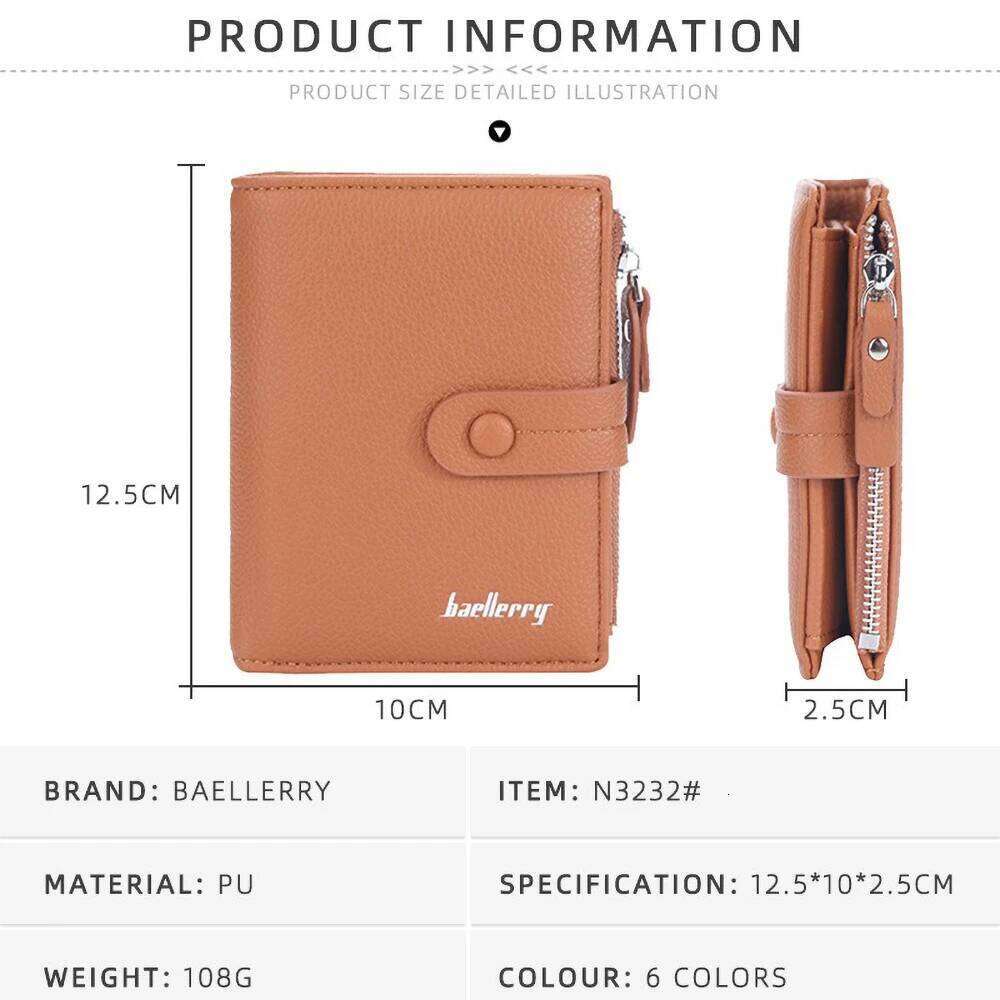 Mini Wallet Women Baellerry Small Tri-fold Clutch with Zipper Snap Button Multi Card Holder Organizer Gift for Her Z260205